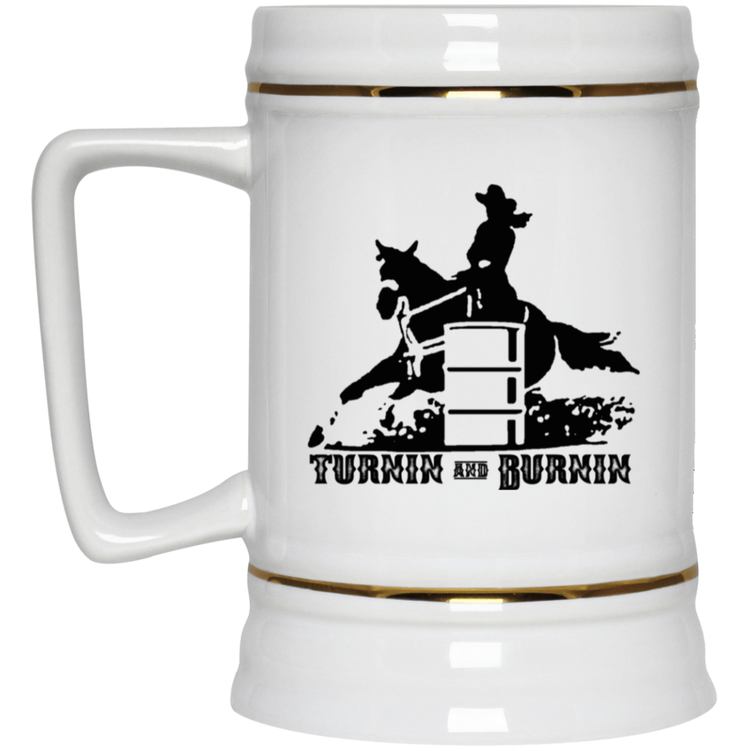 TURNIN AND BURNIN BARREL RACING 4HORSE 22217 Beer Stein 22oz.