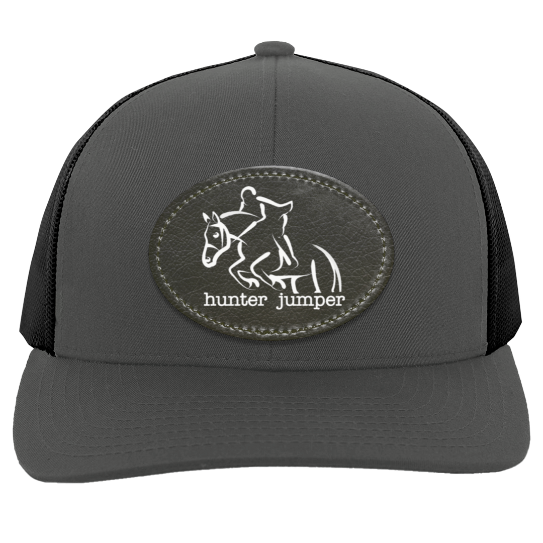 HUNTER JUMPER BLACK LEATHER 104C Trucker Snap Back - Patch