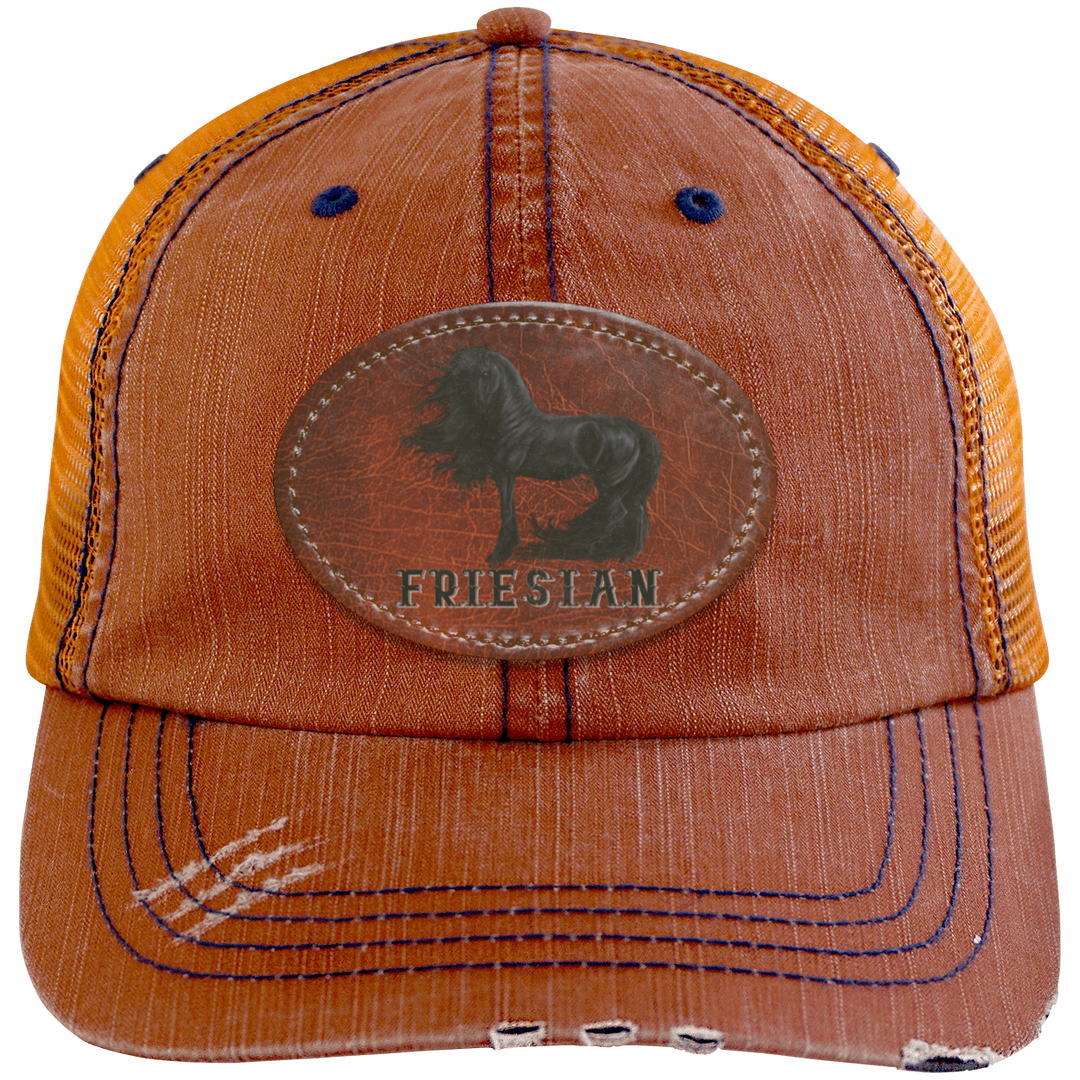 FRIESIAN ON LEATHER 6990 Distressed Unstructured Trucker Cap - Patch