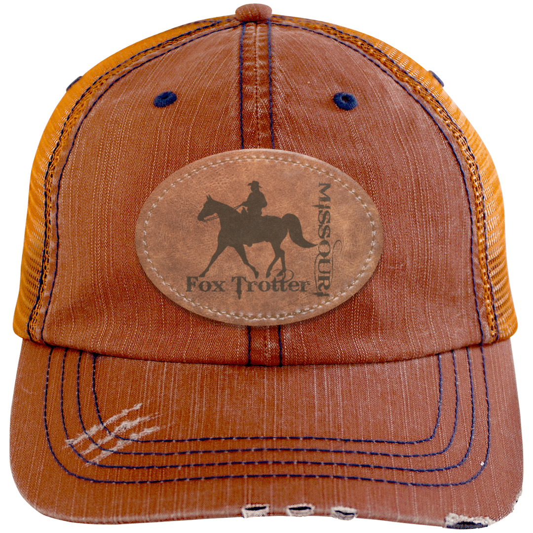 MISSOURI FOX TROTTER ON LEATHER 6990 Distressed Unstructured Trucker Cap - Patch