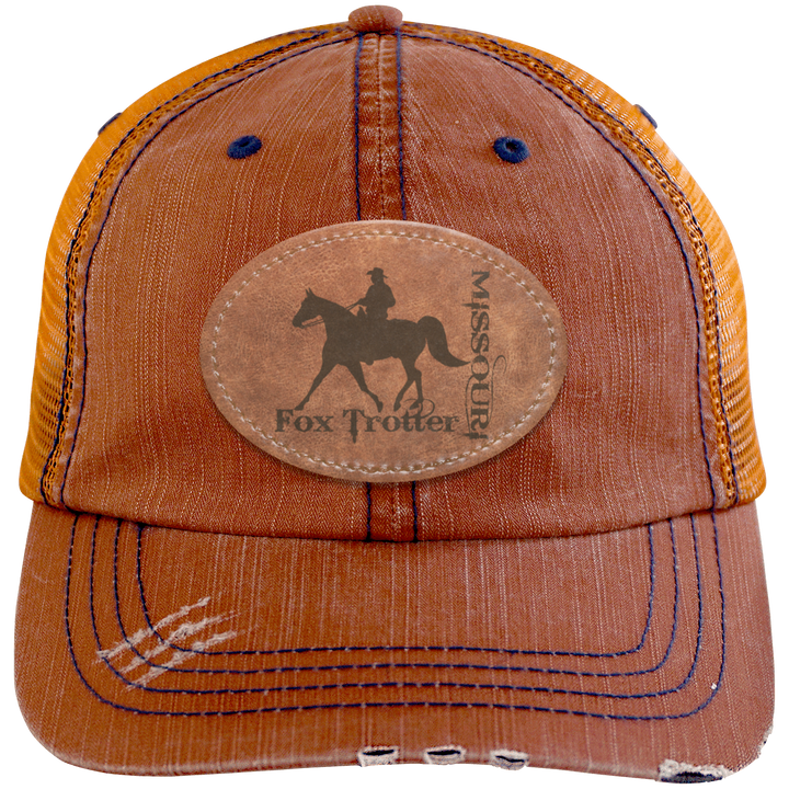 MISSOURI FOX TROTTER ON LEATHER 6990 Distressed Unstructured Trucker Cap - Patch