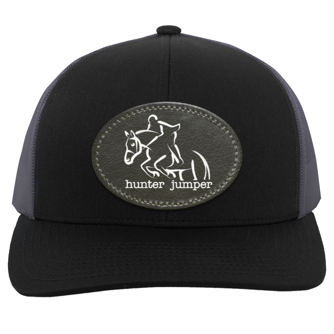 HUNTER JUMPER BLACK LEATHER 104C Trucker Snap Back - Patch