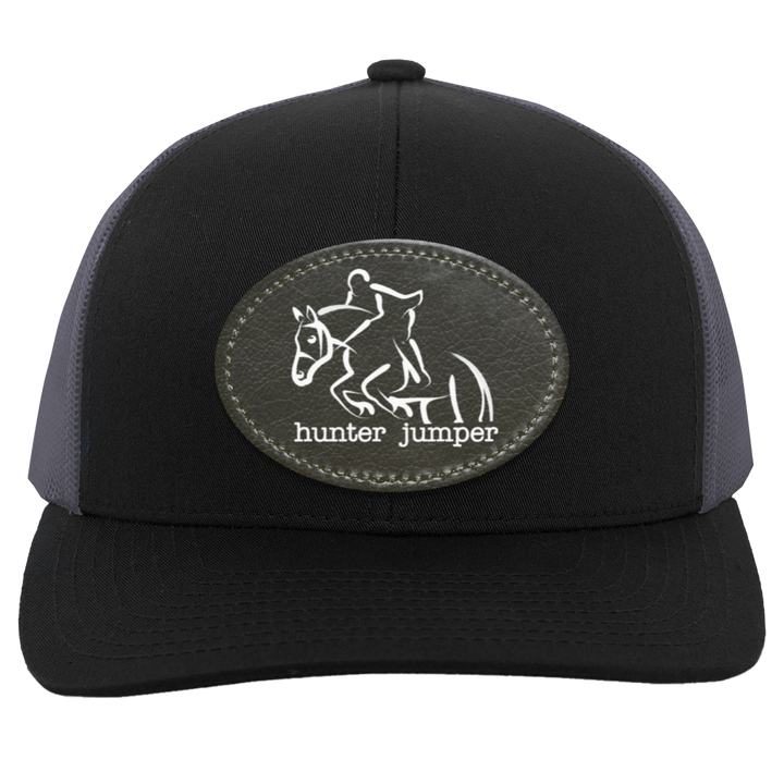 HUNTER JUMPER BLACK LEATHER 104C Trucker Snap Back - Patch