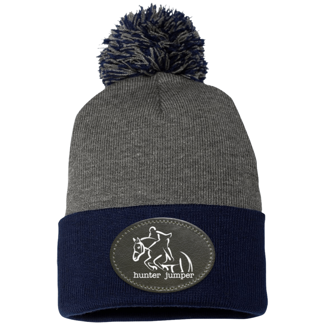 HUNTER JUMPER BLACK LEATHER SP15 Pom Pom Knit Cap - Patch