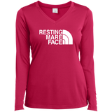 RESTING MARE FACE (white) LST353LS Ladies’ Long Sleeve Performance V-Neck Tee