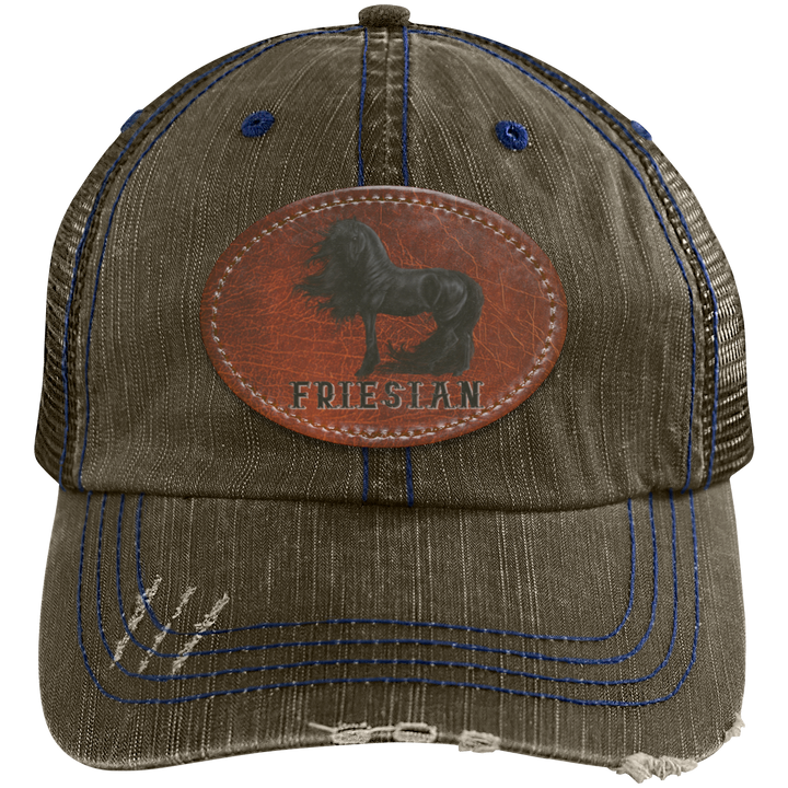 FRIESIAN ON LEATHER 6990 Distressed Unstructured Trucker Cap - Patch