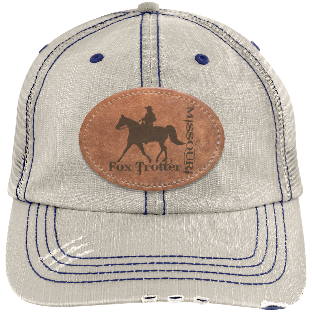 MISSOURI FOX TROTTER ON LEATHER 6990 Distressed Unstructured Trucker Cap - Patch
