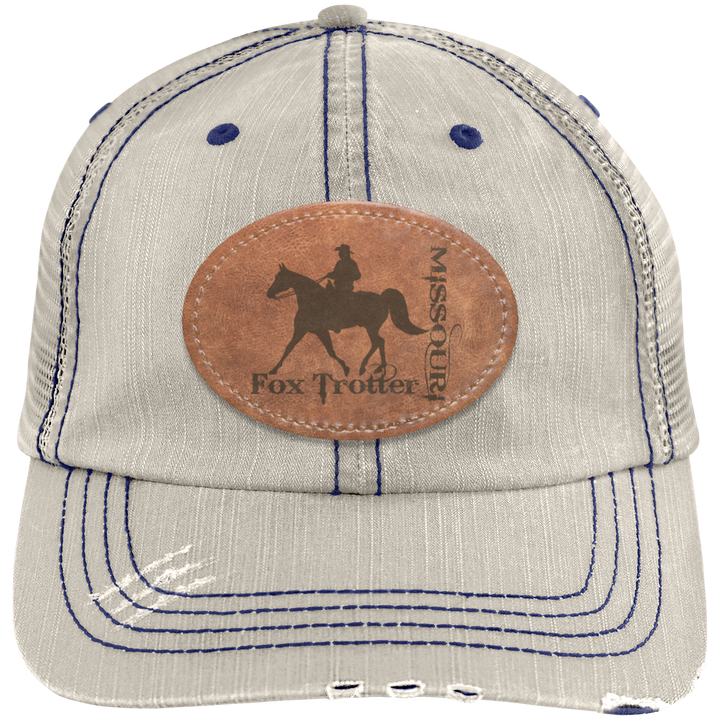 MISSOURI FOX TROTTER ON LEATHER 6990 Distressed Unstructured Trucker Cap - Patch