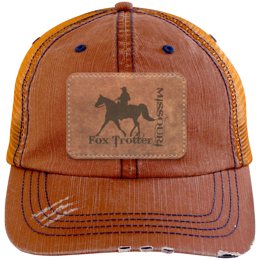 MISSOURI FOX TROTTER ON LEATHER 6990 Distressed Unstructured Trucker Cap - Patch