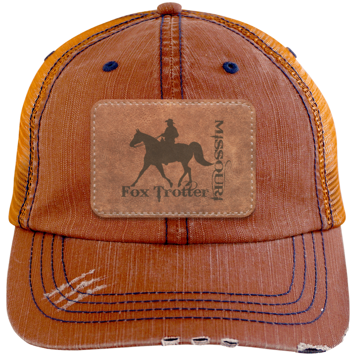 MISSOURI FOX TROTTER ON LEATHER 6990 Distressed Unstructured Trucker Cap - Patch