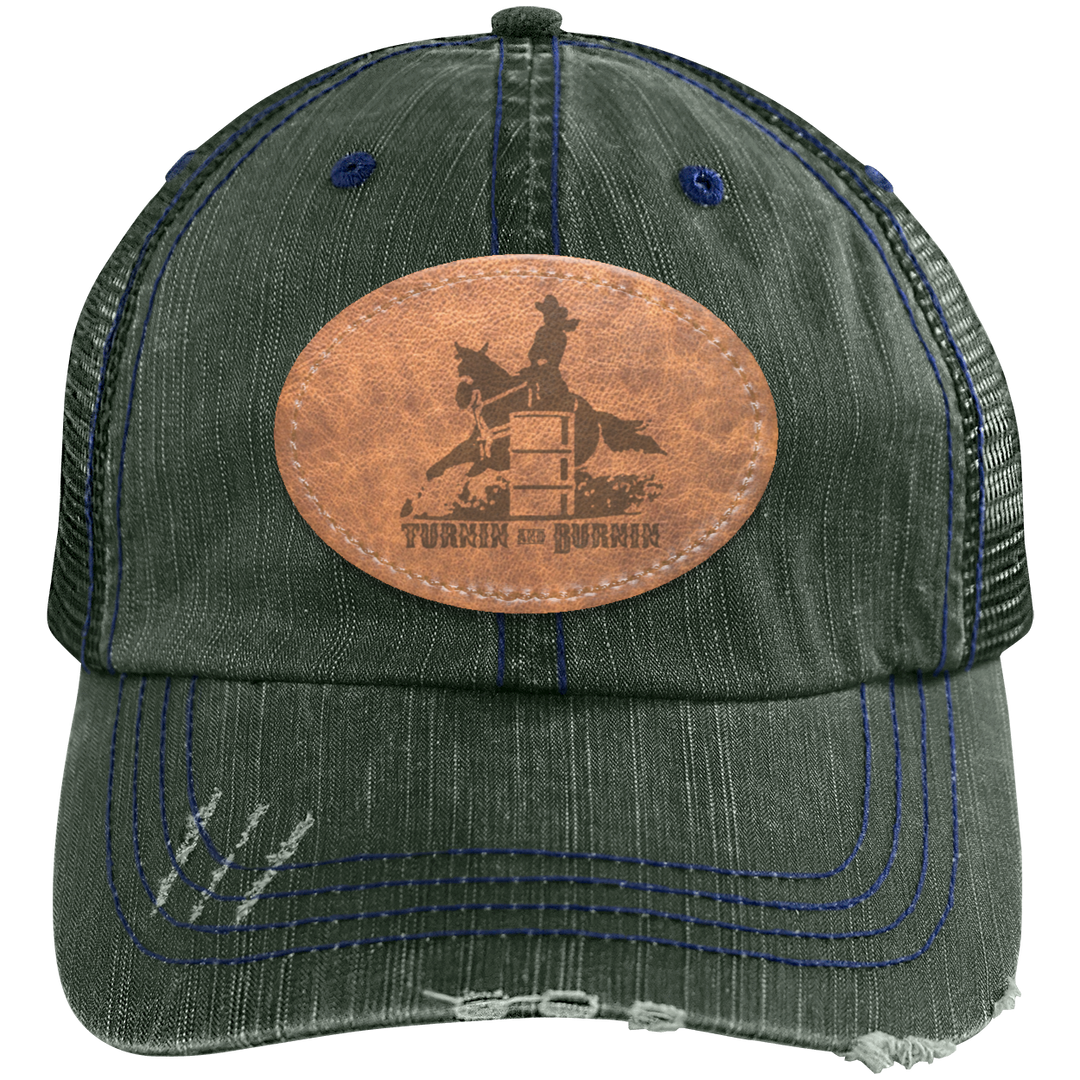 TURNIN AND BURNIN ON LEATHER 6990 Distressed Unstructured Trucker Cap - Patch