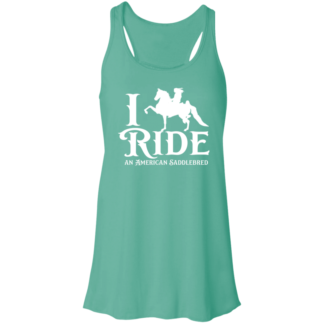 I RIDE AN AMERICAN SADDLEBRED (WHITE) B8800 Flowy Racerback Tank