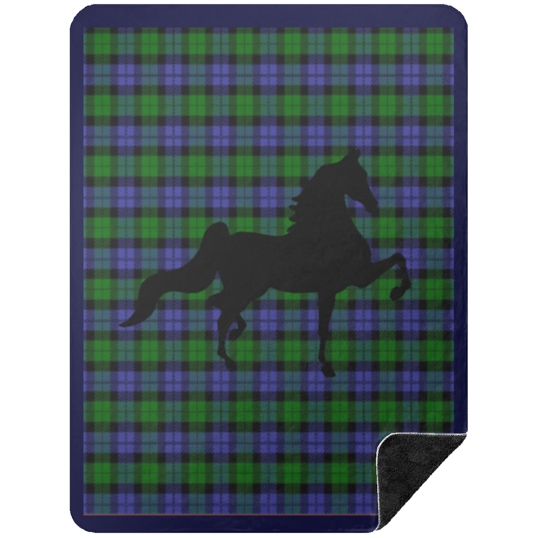 BLUE GREEN TARTAN AMERICAN SADDLEBRED BSHL Premium Black Sherpa Blanket 60x80