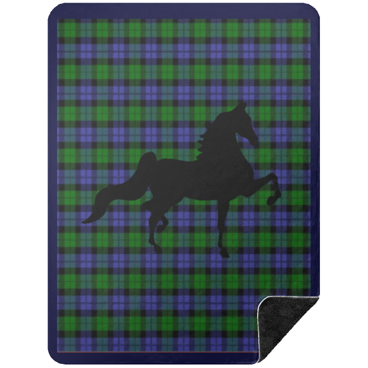 BLUE GREEN TARTAN AMERICAN SADDLEBRED BSHL Premium Black Sherpa Blanket 60x80