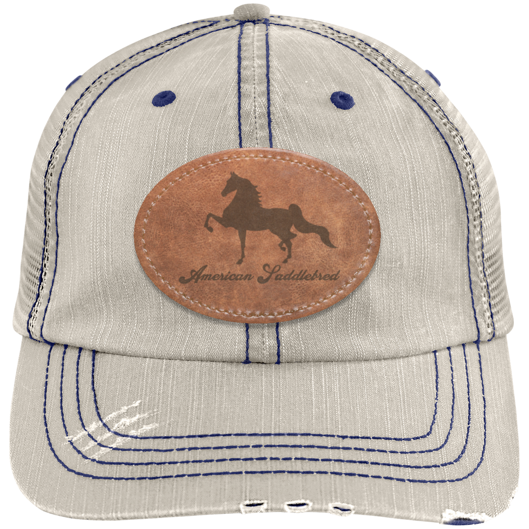 AMERICAN SADDLEBRED ON LEATHER 6990 Distressed Unstructured Trucker Cap - Patch