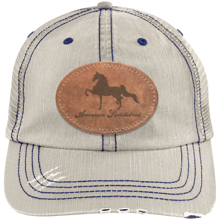 AMERICAN SADDLEBRED ON LEATHER 6990 Distressed Unstructured Trucker Cap - Patch