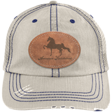 AMERICAN SADDLEBRED ON LEATHER 6990 Distressed Unstructured Trucker Cap - Patch