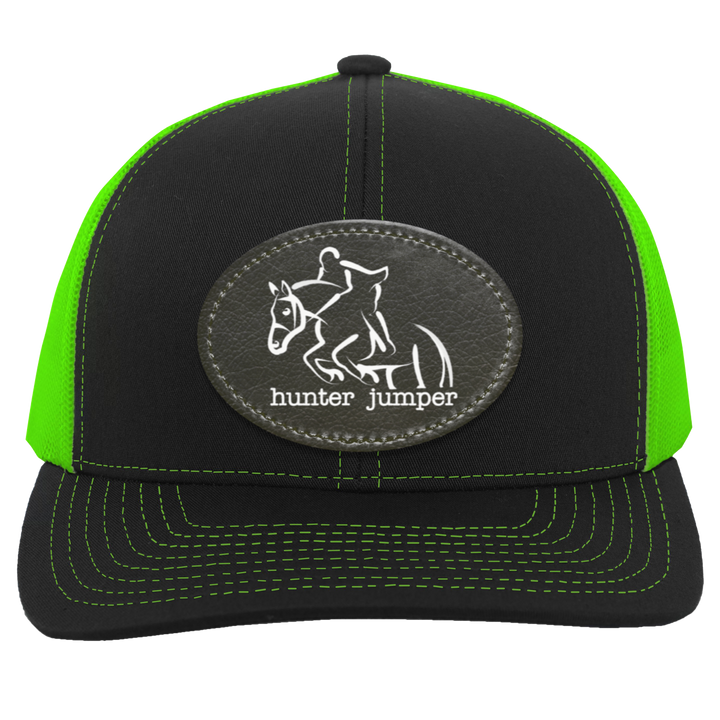 HUNTER JUMPER BLACK LEATHER 104C Trucker Snap Back - Patch