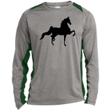 American Saddlebred (black) ST361LS Long Sleeve Heather Colorblock Performance Tee