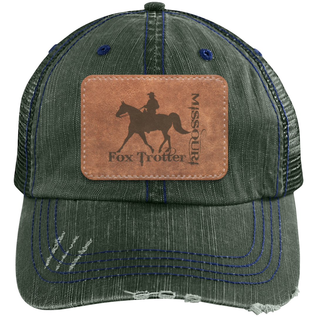 MISSOURI FOX TROTTER ON LEATHER 6990 Distressed Unstructured Trucker Cap - Patch