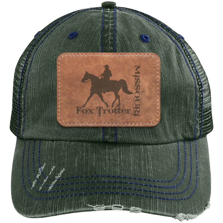 MISSOURI FOX TROTTER ON LEATHER 6990 Distressed Unstructured Trucker Cap - Patch