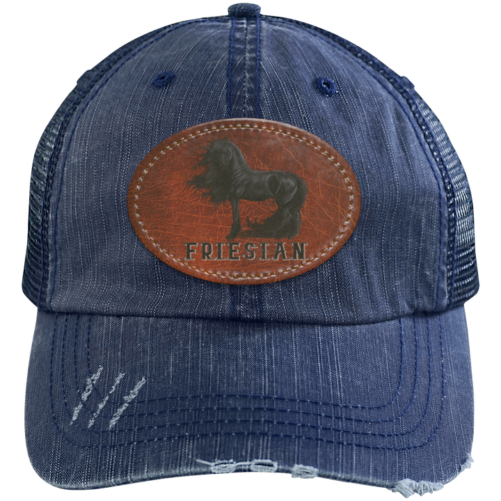 FRIESIAN ON LEATHER 6990 Distressed Unstructured Trucker Cap - Patch