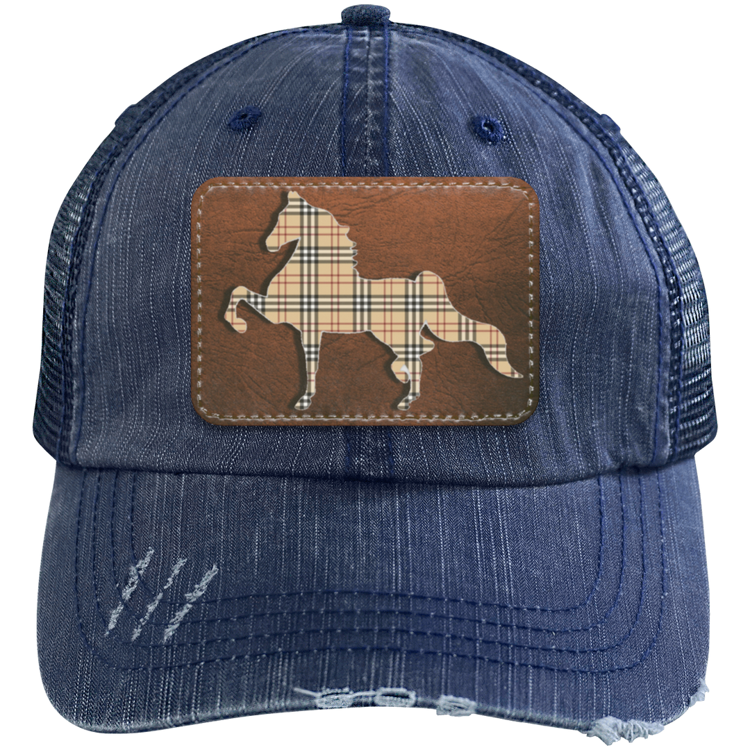 AMERICAN SADDLEBRED LEATHER PATCH (BURBURY) 6990 Distressed Unstructured Trucker Cap - Patch