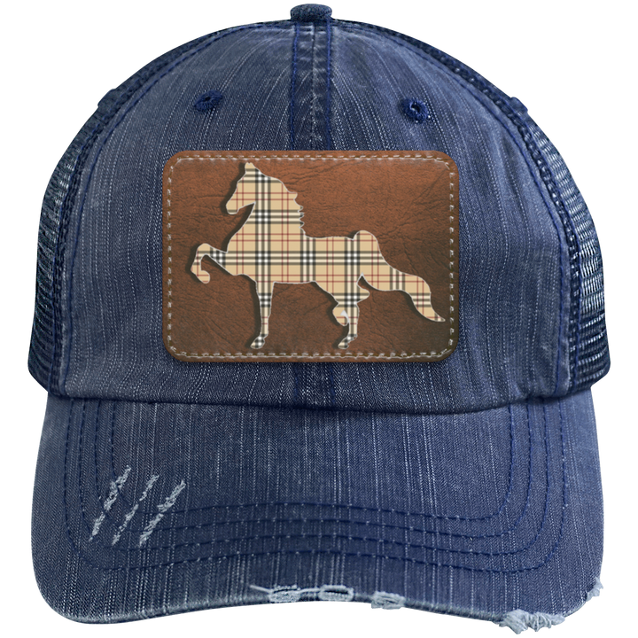AMERICAN SADDLEBRED LEATHER PATCH (BURBURY) 6990 Distressed Unstructured Trucker Cap - Patch