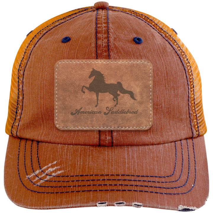 AMERICAN SADDLEBRED ON LEATHER 6990 Distressed Unstructured Trucker Cap - Patch