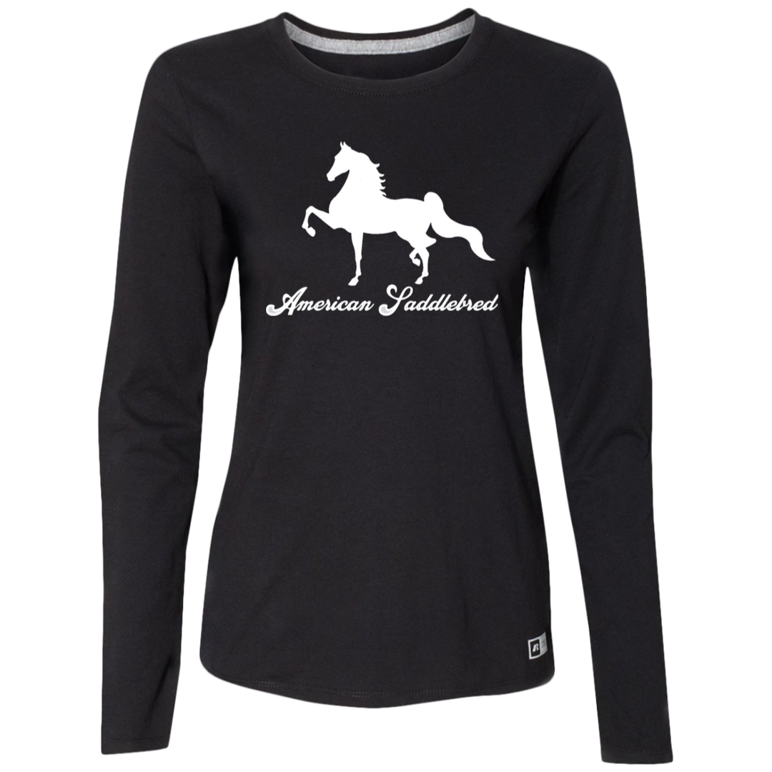AMERICAN SADDLEBRED (DESIGN 1) WHITE 4HORSE 64LTTX Ladies’ Essential Dri-Power Long Sleeve Tee