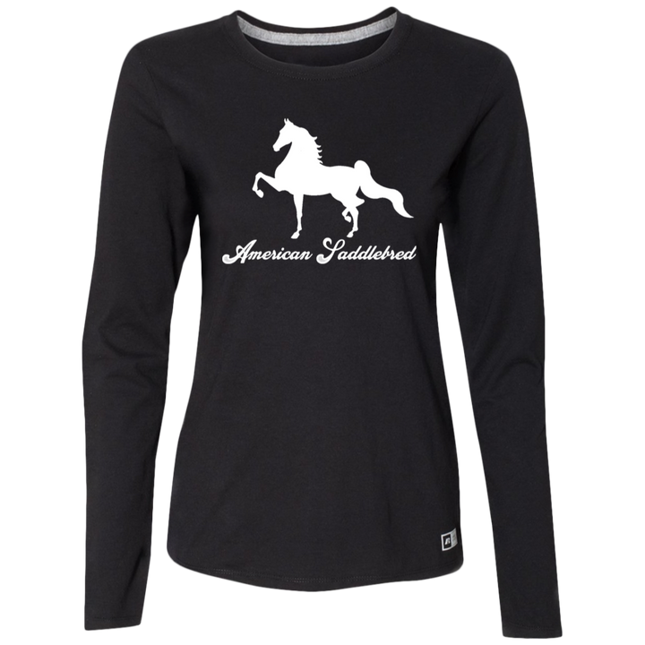 AMERICAN SADDLEBRED (DESIGN 1) WHITE 4HORSE 64LTTX Ladies’ Essential Dri-Power Long Sleeve Tee
