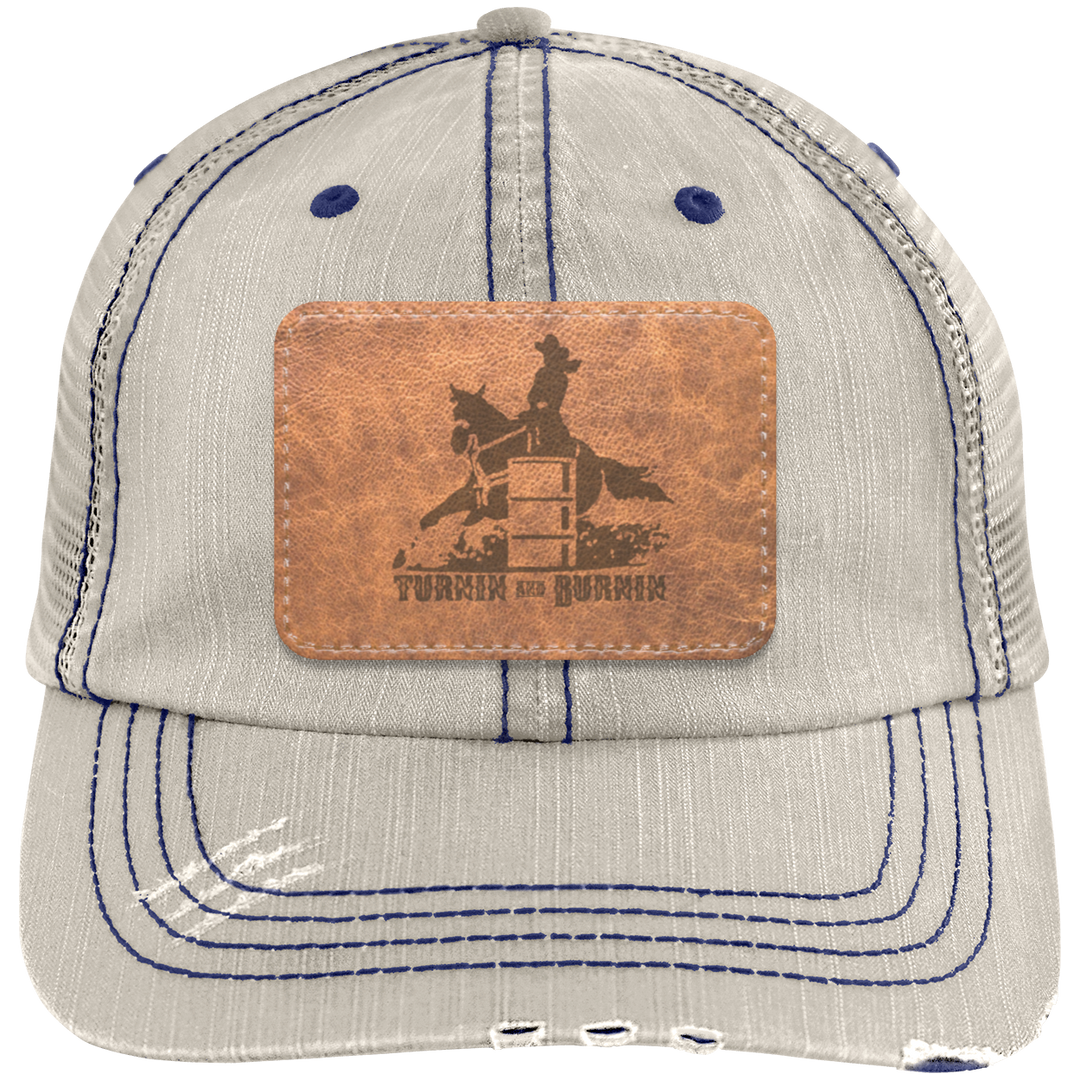 TURNIN AND BURNIN ON LEATHER 6990 Distressed Unstructured Trucker Cap - Patch