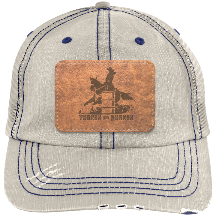 TURNIN AND BURNIN ON LEATHER 6990 Distressed Unstructured Trucker Cap - Patch