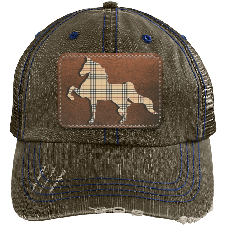 AMERICAN SADDLEBRED LEATHER PATCH (BURBURY) 6990 Distressed Unstructured Trucker Cap - Patch