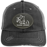 HUNTER JUMPER BLACK LEATHER 6990 Distressed Unstructured Trucker Cap - Patch