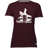 TURNIN AND BURNIN BARREL RACING (white) 4HORSE 64STTX Ladies’ Essential Dri-Power Tee