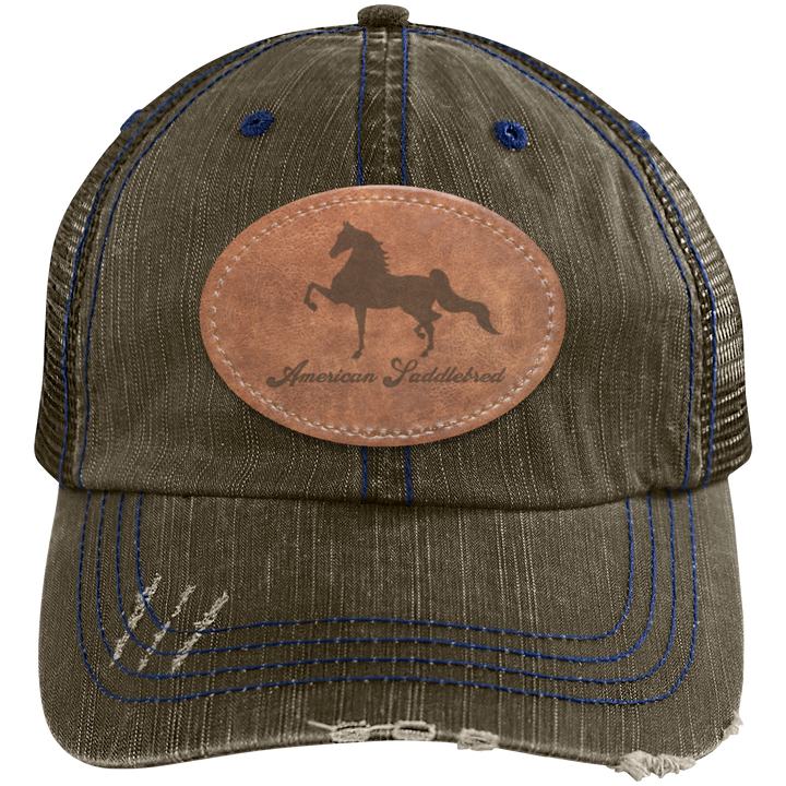 AMERICAN SADDLEBRED ON LEATHER 6990 Distressed Unstructured Trucker Cap - Patch