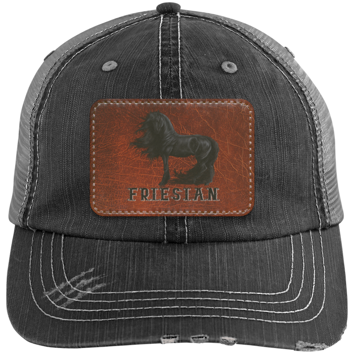 FRIESIAN ON LEATHER 6990 Distressed Unstructured Trucker Cap - Patch