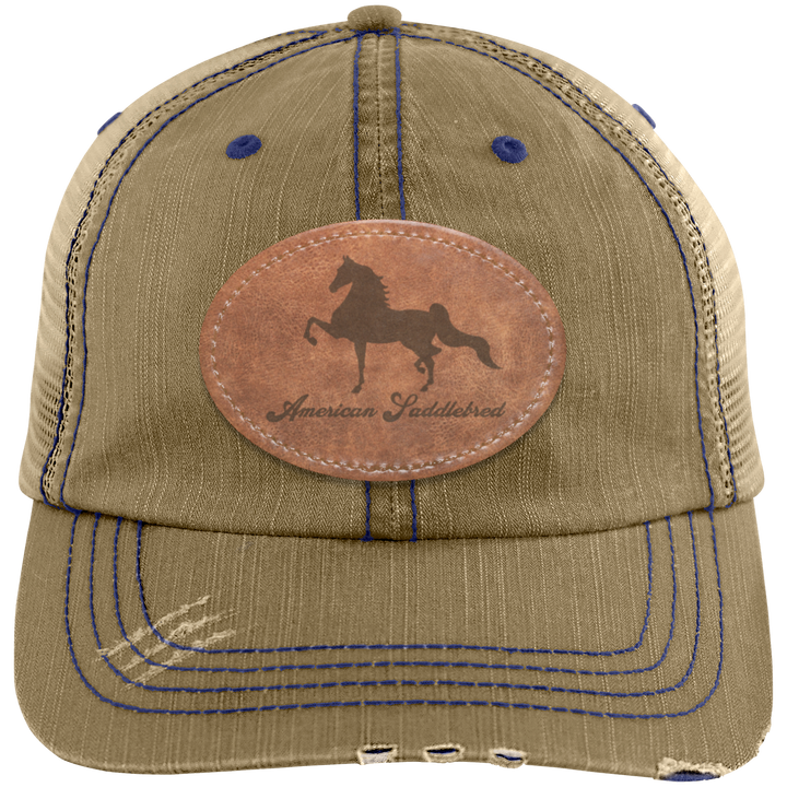 AMERICAN SADDLEBRED ON LEATHER 6990 Distressed Unstructured Trucker Cap - Patch