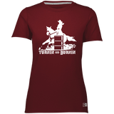 TURNIN AND BURNIN BARREL RACING (white) 4HORSE 64STTX Ladies’ Essential Dri-Power Tee