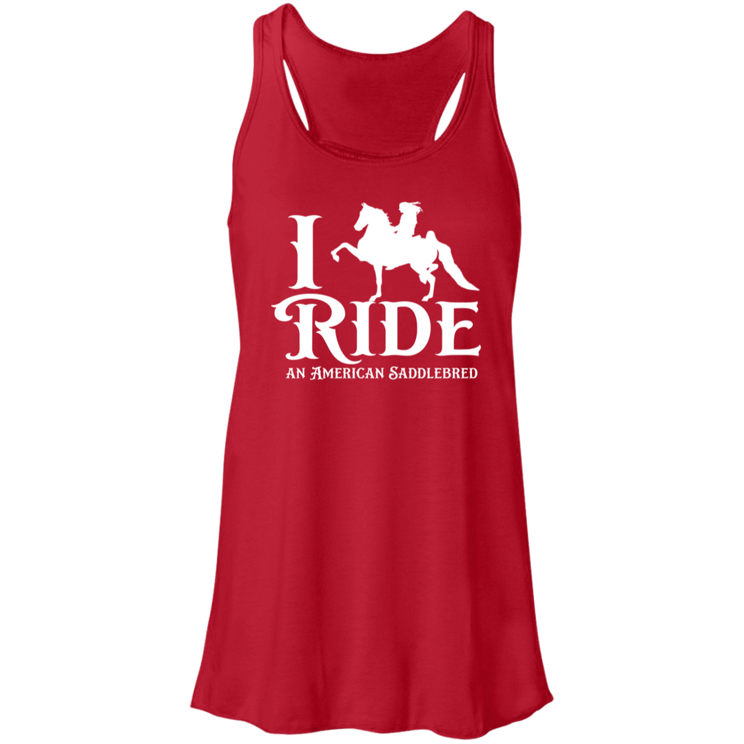 I RIDE AN AMERICAN SADDLEBRED (WHITE) B8800 Flowy Racerback Tank