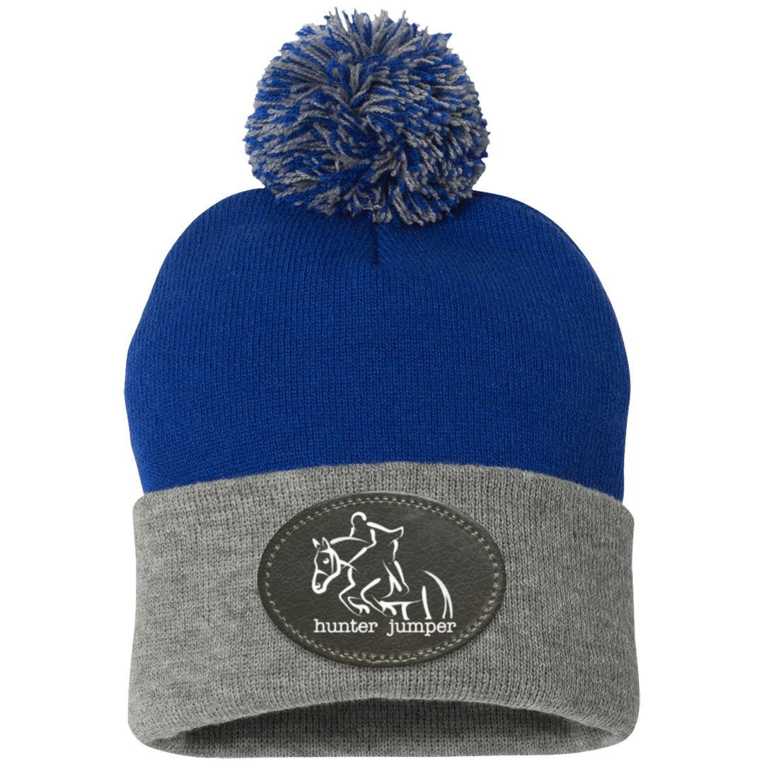 HUNTER JUMPER BLACK LEATHER SP15 Pom Pom Knit Cap - Patch