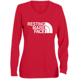 RESTING MARE FACE (white) 1788 Ladies' Moisture-Wicking Long Sleeve V-Neck Tee