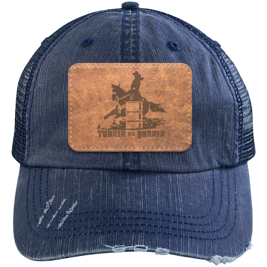 TURNIN AND BURNIN ON LEATHER 6990 Distressed Unstructured Trucker Cap - Patch