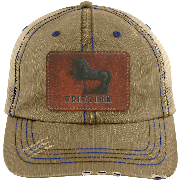 FRIESIAN ON LEATHER 6990 Distressed Unstructured Trucker Cap - Patch
