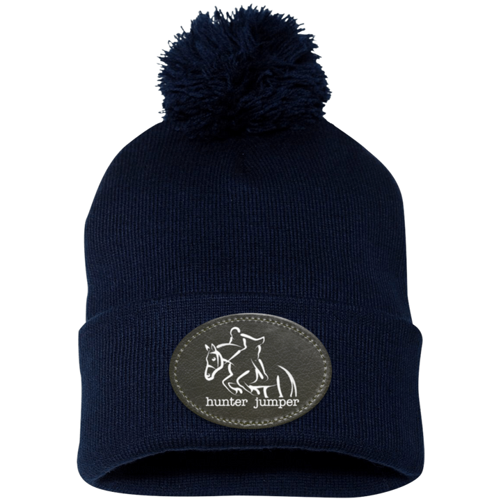HUNTER JUMPER BLACK LEATHER SP15 Pom Pom Knit Cap - Patch