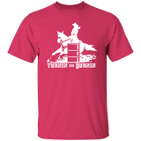 TURNIN AND BURNIN BARREL RACING (white) 4HORSE G500 5.3 oz. T-Shirt