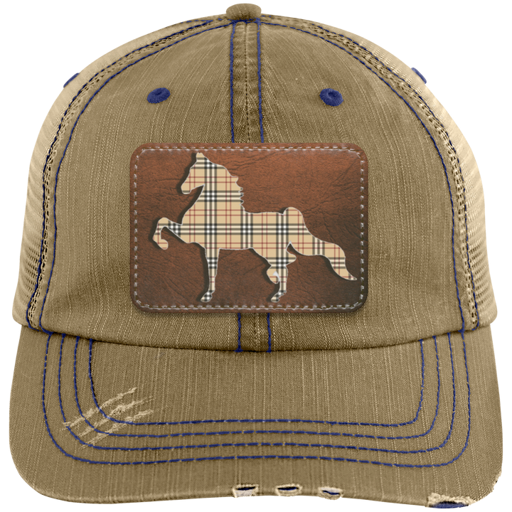 AMERICAN SADDLEBRED LEATHER PATCH (BURBURY) 6990 Distressed Unstructured Trucker Cap - Patch
