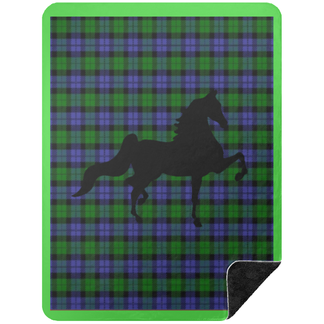 BLUE GREEN TARTAN AMERICAN SADDLEBRED BSHL Premium Black Sherpa Blanket 60x80