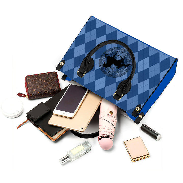 SADDLEBRED AZTEC  BLUE ARGYLE Luxury Women PU Tote Bag - Black